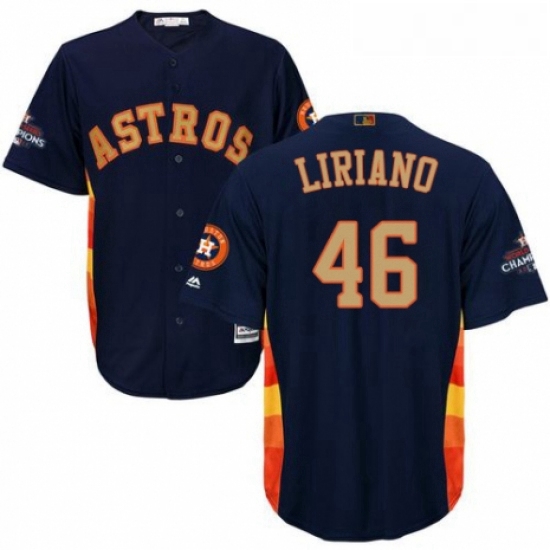 Youth Majestic Houston Astros 46 Francisco Liriano Authentic Navy Blue Alternate 2018 Gold Program C