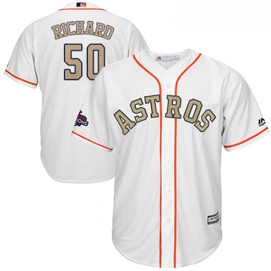 Youth Majestic Houston Astros 50 JR Richard Authentic White 2018 Gold Program Cool Base MLB Jersey