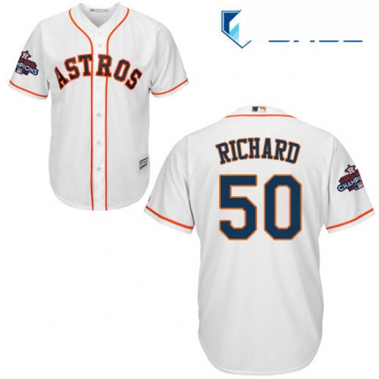 Youth Majestic Houston Astros 50 JR Richard Authentic White Home 2017 World Series Champions Cool Ba