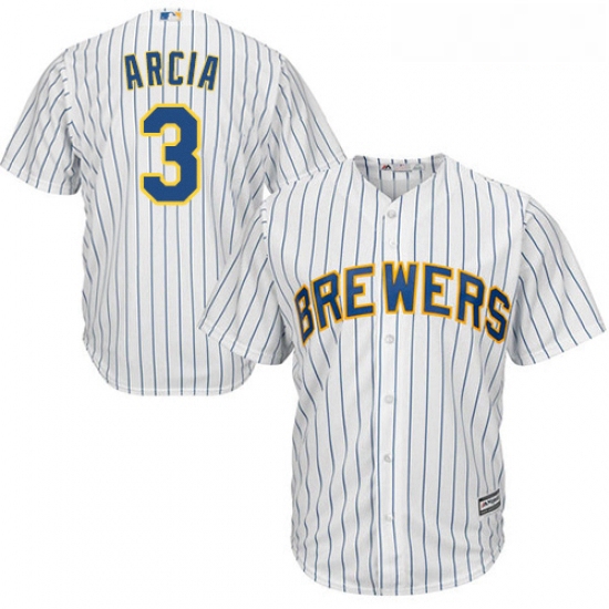 Youth Majestic Milwaukee Brewers 3 Orlando Arcia Authentic White Alternate Cool Base MLB Jersey