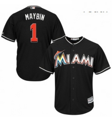 Youth Majestic Miami Marlins 1 Cameron Maybin Authentic Black Alternate 2 Cool Base MLB Jersey