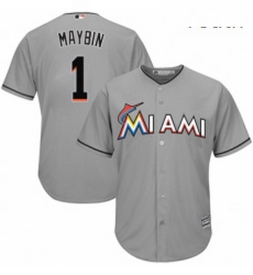 Youth Majestic Miami Marlins 1 Cameron Maybin Authentic Grey Road Cool Base MLB Jersey