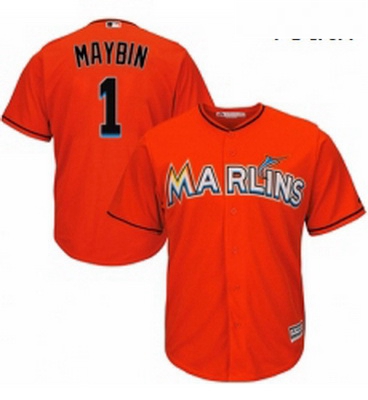 Youth Majestic Miami Marlins 1 Cameron Maybin Authentic Orange Alternate 1 Cool Base MLB Jersey