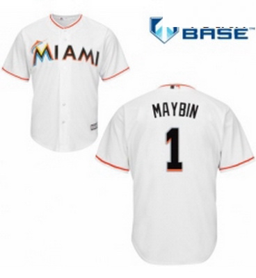 Youth Majestic Miami Marlins 1 Cameron Maybin Authentic White Home Cool Base MLB Jersey