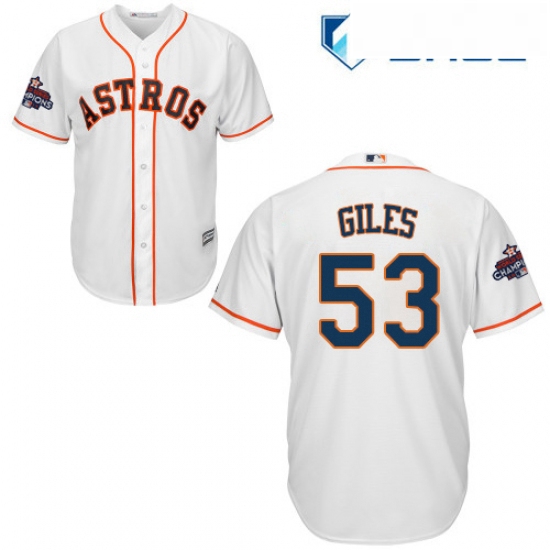 Youth Majestic Houston Astros 53 Ken Giles Authentic White Home 2017 World Series Champions Cool Bas