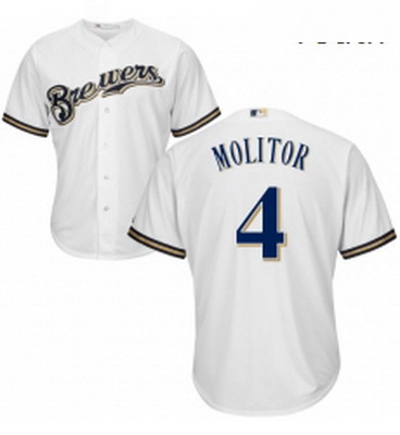 Youth Majestic Milwaukee Brewers 4 Paul Molitor Authentic White Home Cool Base MLB Jersey