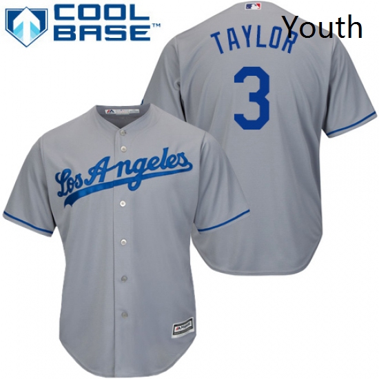 Youth Majestic Los Angeles Dodgers 3 Chris Taylor Authentic Grey Road Cool Base MLB Jersey