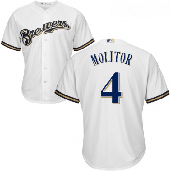 Youth Majestic Milwaukee Brewers 4 Paul Molitor Replica White Home Cool Base MLB Jersey