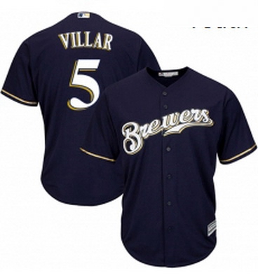 Youth Majestic Milwaukee Brewers 5 Jonathan Villar Authentic Navy Blue Alternate Cool Base MLB Jerse