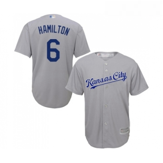 Youth Kansas City Royals 6 Billy Hamilton Replica Grey Road Cool Base Baseball Jersey