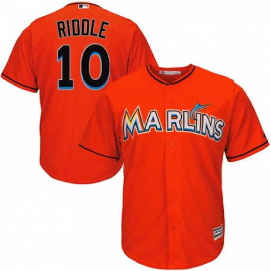 Youth Majestic Miami Marlins 10 JT Riddle Replica Orange Alternate 1 Cool Base MLB Jersey