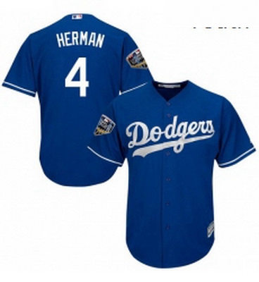 Youth Majestic Los Angeles Dodgers 4 Babe Herman Authentic Royal Blue Alternate Cool Base 2018 World