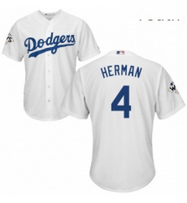 Youth Majestic Los Angeles Dodgers 4 Babe Herman Authentic White Home 2017 World Series Bound Cool B