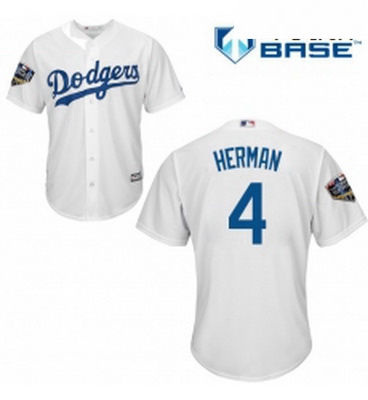 Youth Majestic Los Angeles Dodgers 4 Babe Herman Authentic White Home Cool Base 2018 World Series ML