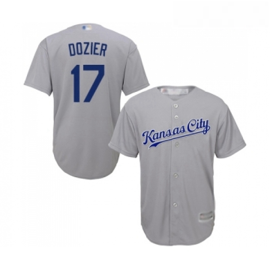 Youth Kansas City Royals 17 Hunter Dozier Replica Grey Road Cool Base Baseball Jersey