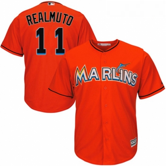 Youth Majestic Miami Marlins 11 J T Realmuto Replica Orange Alternate 1 Cool Base MLB Jersey