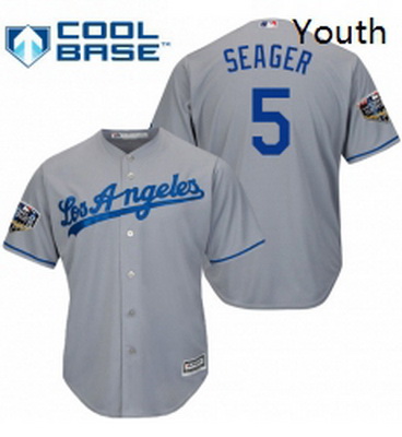 Youth Majestic Los Angeles Dodgers 5 Corey Seager Authentic Grey Road Cool Base 2018 World Series ML