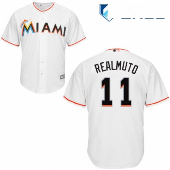 Youth Majestic Miami Marlins 11 J T Realmuto Replica White Home Cool Base MLB Jersey