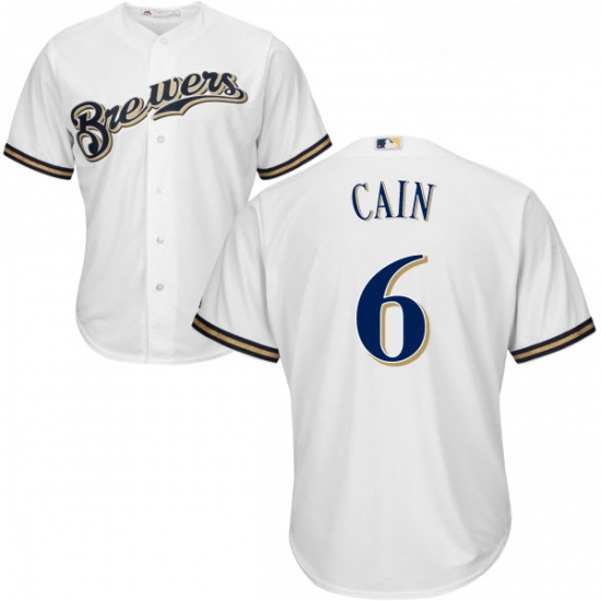 Youth Majestic Milwaukee Brewers 6 Lorenzo Cain Replica White Alternate Cool Base MLB Jersey