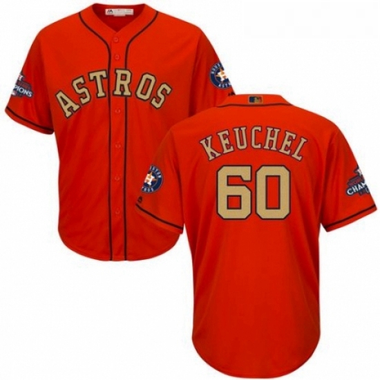 Youth Majestic Houston Astros 60 Dallas Keuchel Authentic Orange Alternate 2018 Gold Program Cool Ba