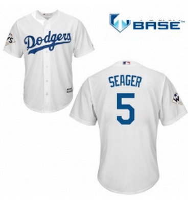 Youth Majestic Los Angeles Dodgers 5 Corey Seager Authentic White Home 2017 World Series Bound Cool 