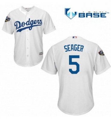 Youth Majestic Los Angeles Dodgers 5 Corey Seager Authentic White Home Cool Base 2018 World Series M