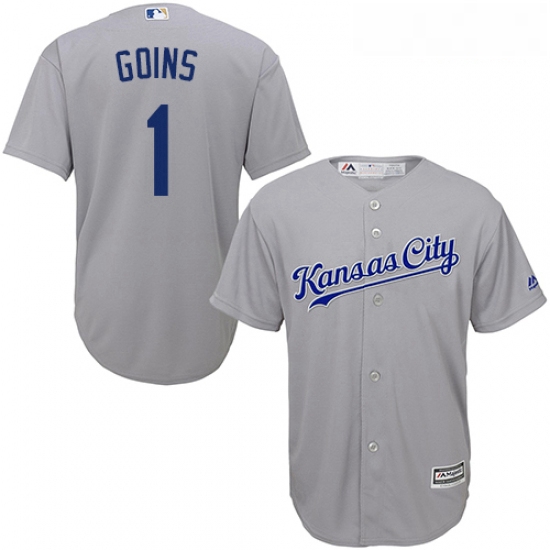 Youth Majestic Kansas City Royals 1 Ryan Goins Authentic Grey Road Cool Base MLB Jersey