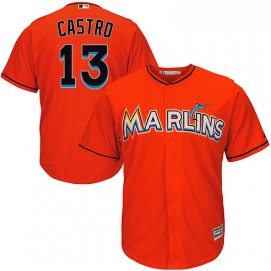 Youth Majestic Miami Marlins 13 Starlin Castro Replica Orange Alternate 1 Cool Base MLB Jersey