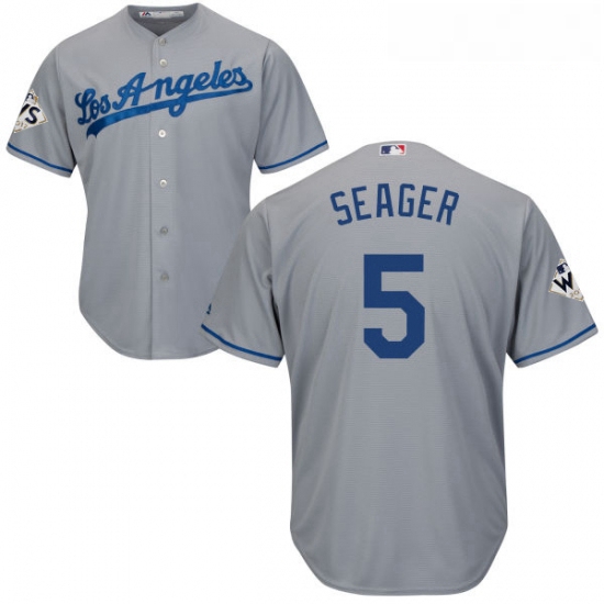 Youth Majestic Los Angeles Dodgers 5 Corey Seager Replica Grey Road 2017 World Series Bound Cool Bas