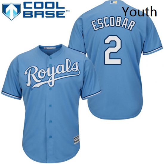 Youth Majestic Kansas City Royals 2 Alcides Escobar Authentic Light Blue Alternate 1 Cool Base MLB J