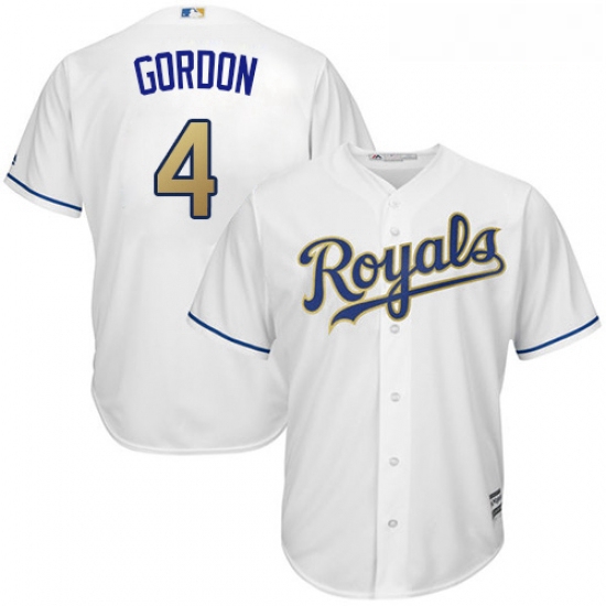 Youth Majestic Kansas City Royals 4 Alex Gordon Authentic White Home Cool Base MLB Jersey