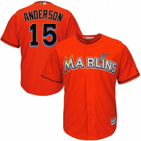 Youth Majestic Miami Marlins 15 Brian Anderson Authentic Orange Alternate 1 Cool Base MLB Jersey