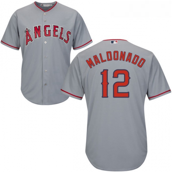 Youth Majestic Los Angeles Angels of Anaheim 12 Martin Maldonado Authentic Grey Road Cool Base MLB J