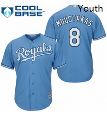 Youth Majestic Kansas City Royals 8 Mike Moustakas Authentic Light Blue Alternate 1 Cool Base MLB Je