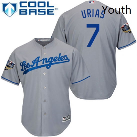 Youth Majestic Los Angeles Dodgers 7 Julio Urias Authentic Grey Road Cool Base 2018 World Series MLB