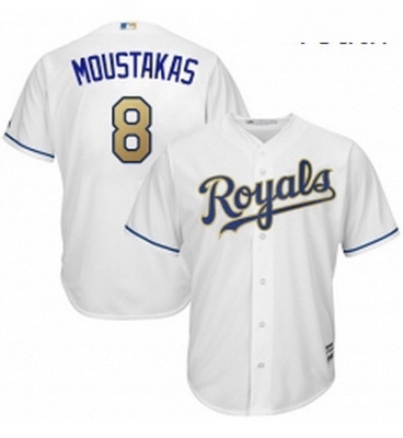 Youth Majestic Kansas City Royals 8 Mike Moustakas Authentic White Home Cool Base MLB Jersey