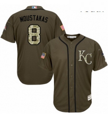 Youth Majestic Kansas City Royals 8 Mike Moustakas Replica Green Salute to Service MLB Jersey