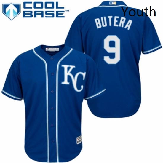 Youth Majestic Kansas City Royals 9 Drew Butera Authentic Blue Alternate 2 Cool Base MLB Jersey