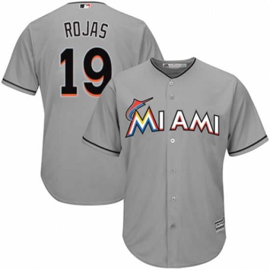 Youth Majestic Miami Marlins 19 Miguel Rojas Authentic Grey Road Cool Base MLB Jersey