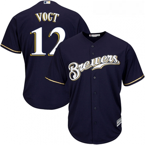 Youth Majestic Milwaukee Brewers 12 Stephen Vogt Replica Navy Blue Alternate Cool Base MLB Jersey