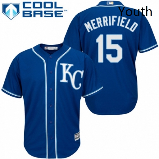 Youth Majestic Kansas City Royals 15 Whit Merrifield Authentic Blue Alternate 2 Cool Base MLB Jersey