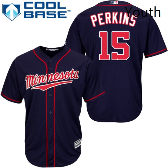 Youth Majestic Minnesota Twins 15 Glen Perkins Authentic Navy Blue Alternate Road Cool Base MLB Jers