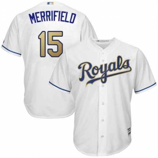 Youth Majestic Kansas City Royals 15 Whit Merrifield Replica White Home Cool Base MLB Jersey