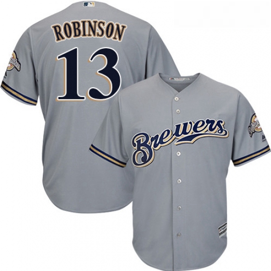 Youth Majestic Milwaukee Brewers 13 Glenn Robinson Replica Grey Road Cool Base MLB Jersey