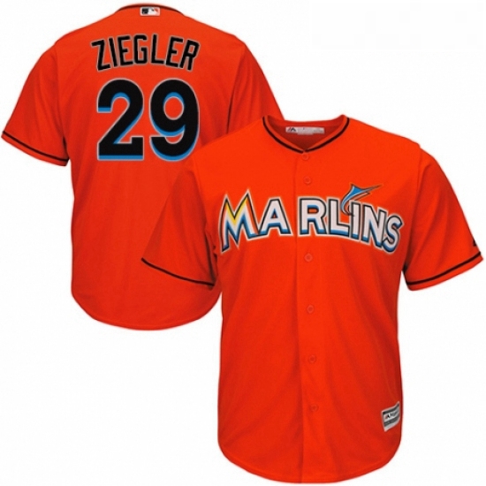 Youth Majestic Miami Marlins 29 Brad Ziegler Replica Orange Alternate 1 Cool Base MLB Jersey