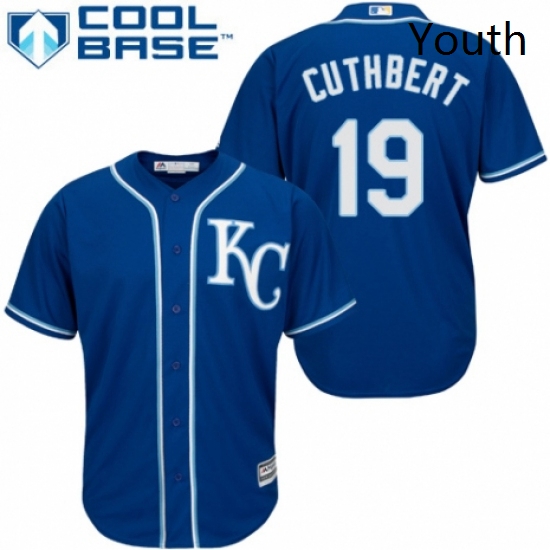 Youth Majestic Kansas City Royals 19 Cheslor Cuthbert Authentic Blue Alternate 2 Cool Base MLB Jerse