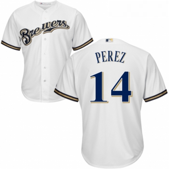 Youth Majestic Milwaukee Brewers 14 Hernan Perez Authentic Navy Blue Alternate Cool Base MLB Jersey