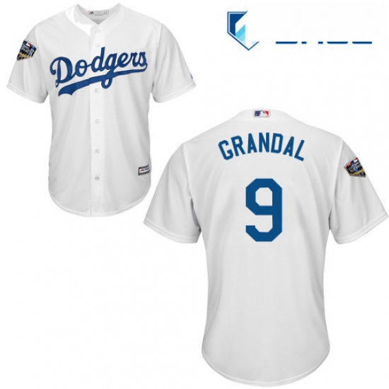 Youth Majestic Los Angeles Dodgers 9 Yasmani Grandal Authentic White Home Cool Base 2018 World Serie