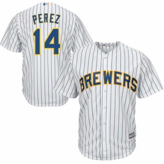 Youth Majestic Milwaukee Brewers 14 Hernan Perez Authentic White Home Cool Base MLB Jersey