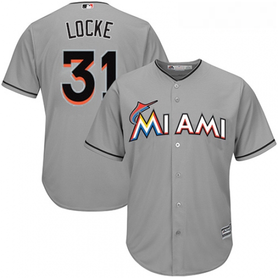 Youth Majestic Miami Marlins 31 Jeff Locke Replica Grey Road Cool Base MLB Jersey